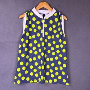 Lillie Green Tennis Ball Print Sleeveless Tank Top Shirt Mock Neck 1/4 Zip XL